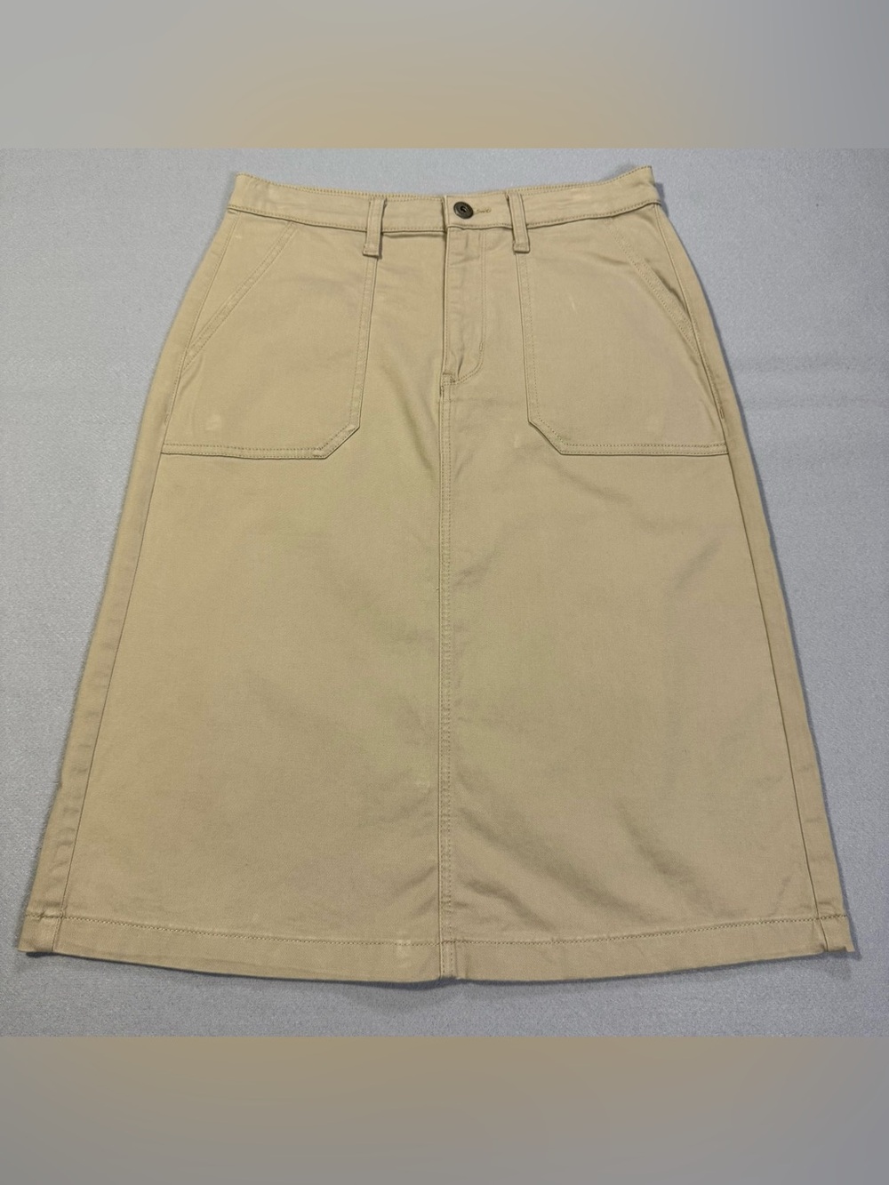 St. John's Bay Khaki A-Line Midi Skirt Women’s Size 10 Cotton Stretch Utility
